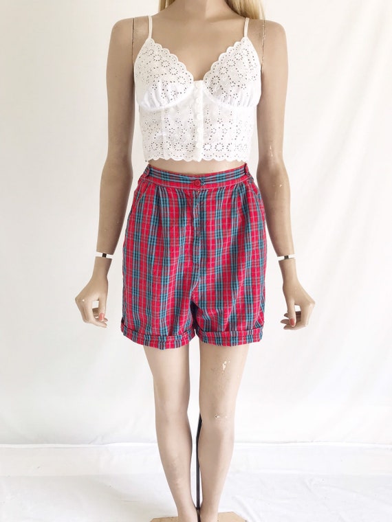 Vintage 60's Plaid Cotton Shorts. Women's Medium - image 4