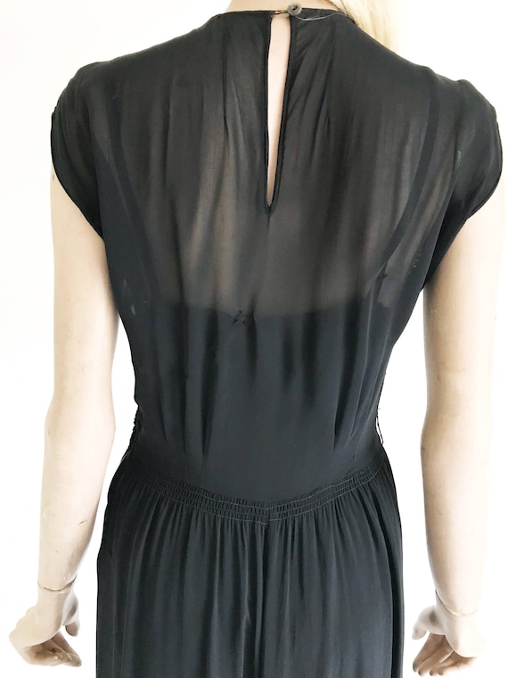 Vintage 40's Sheer Black Rayon Noir Dress. Med/ S… - image 6