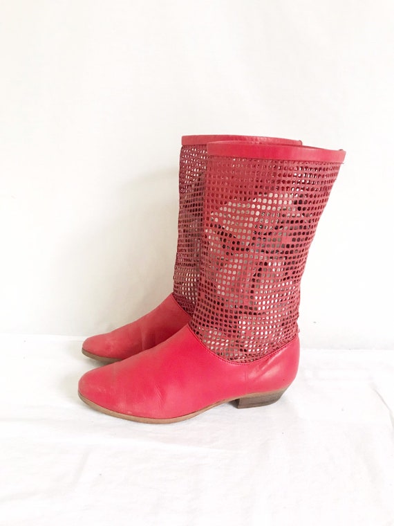 Vintage 80 S Red Woven Leather Boots Size 7 - Red Leather Boots Size 7 Vintage 80 S Red Woven Leather Boots Size 7 - Red Leather Boots Size 7
