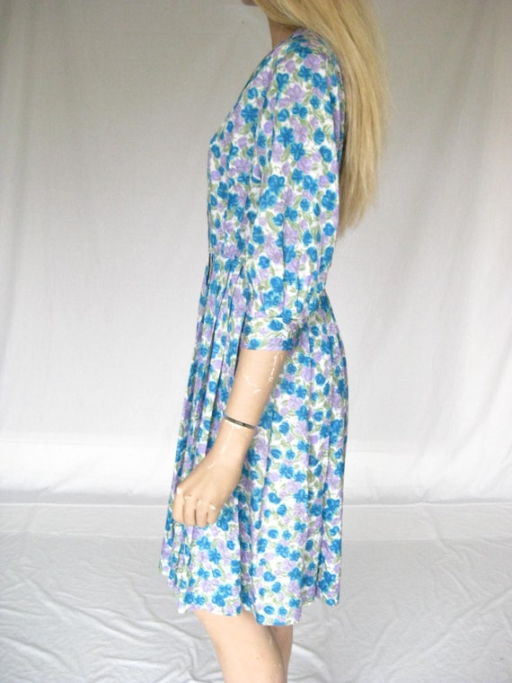 Vintage 50s Blue Floral Day Dress.  Size Medium - image 5