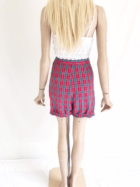Vintage 60's Plaid Cotton Shorts. Women's Medium - image 8