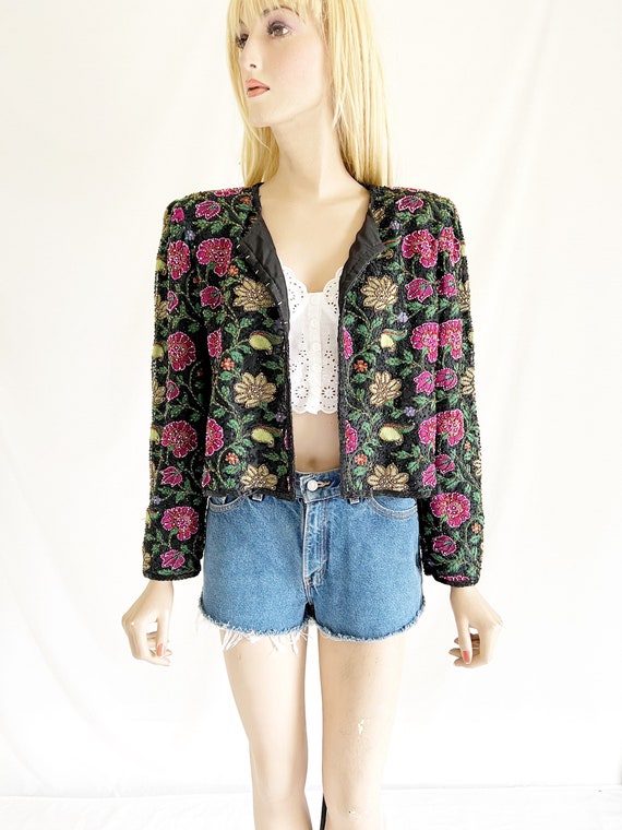 Vintage 80’s/90’s Silk Beaded Cropped Jacket - image 2