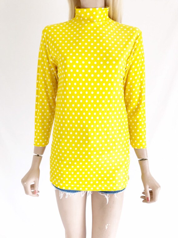 Vintage 70's Yellow Polka Dot Mock Turtleneck. Wo… - image 4