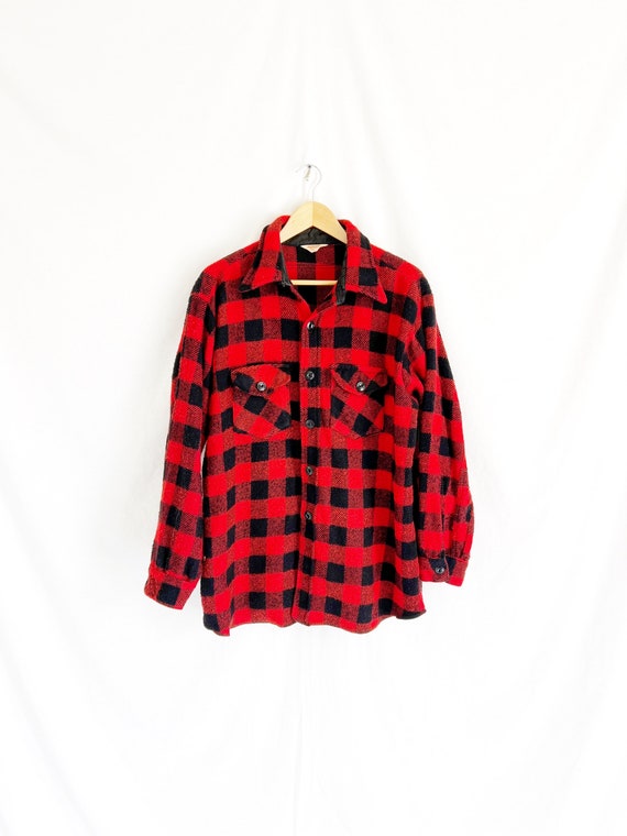 Vintage 60’s Plaid Wool Flannel Shirt Jacket. Men… - image 2