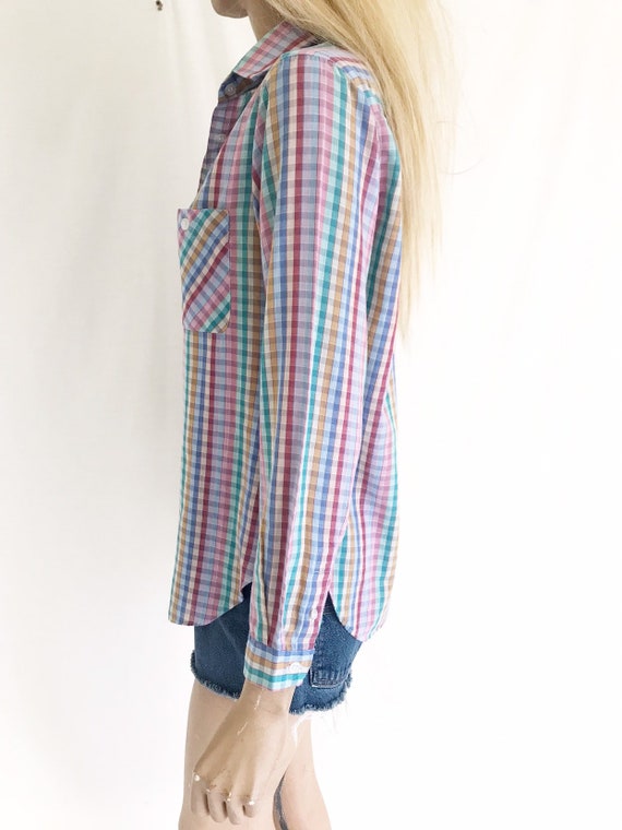Vintage 70's Cotton Checkered Blouse. Size Small - image 6