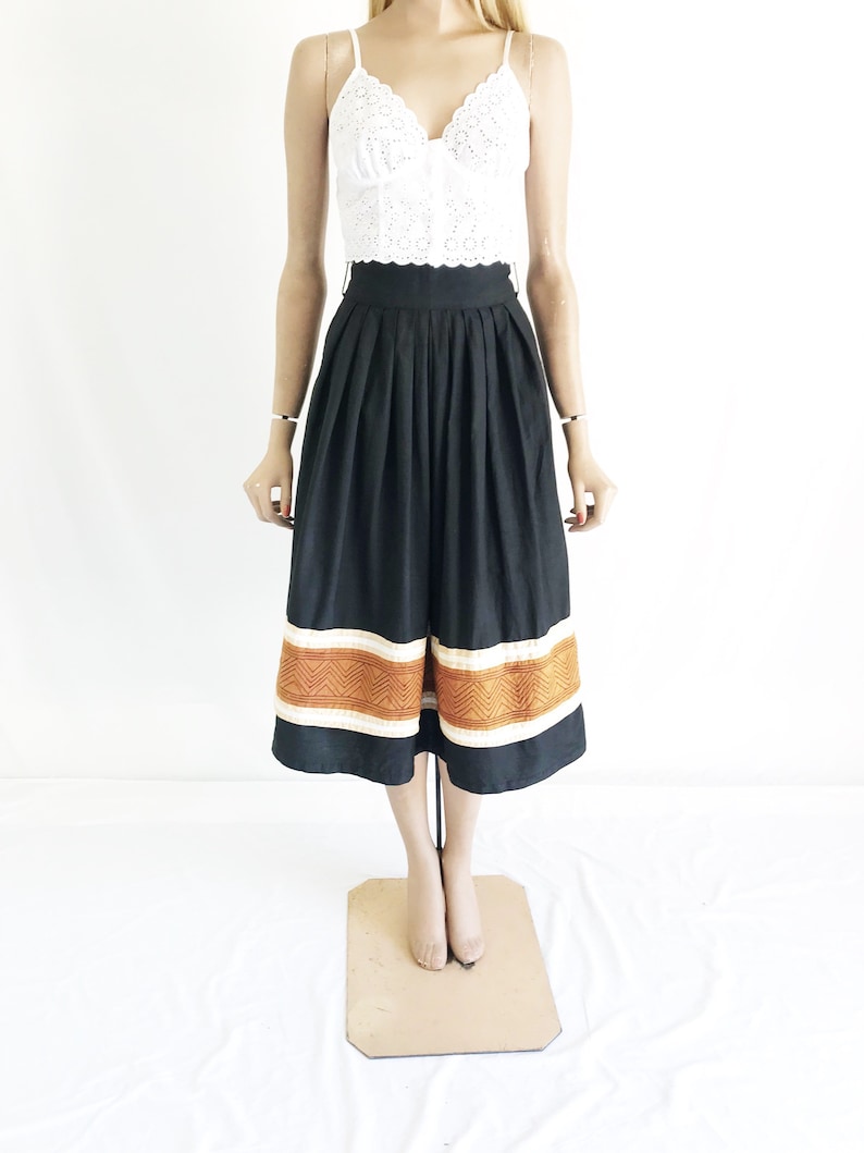 Size X Small Vintage 70/'s India Cotton High Waisted Midi Skirt