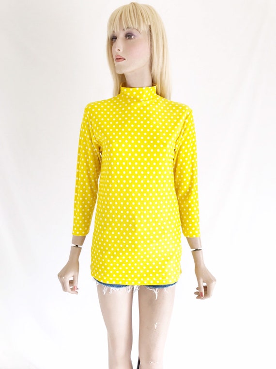 Vintage 70's Yellow Polka Dot Mock Turtleneck. Wo… - image 3