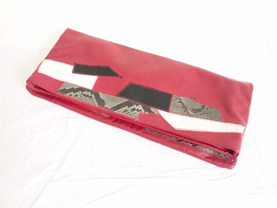Vintage 80's Red Leather Envelope Clutch Purse - image 6