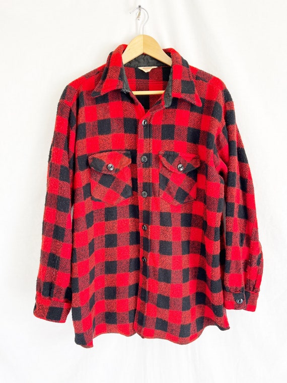 Vintage 60’s Plaid Wool Flannel Shirt Jacket. Men… - image 4