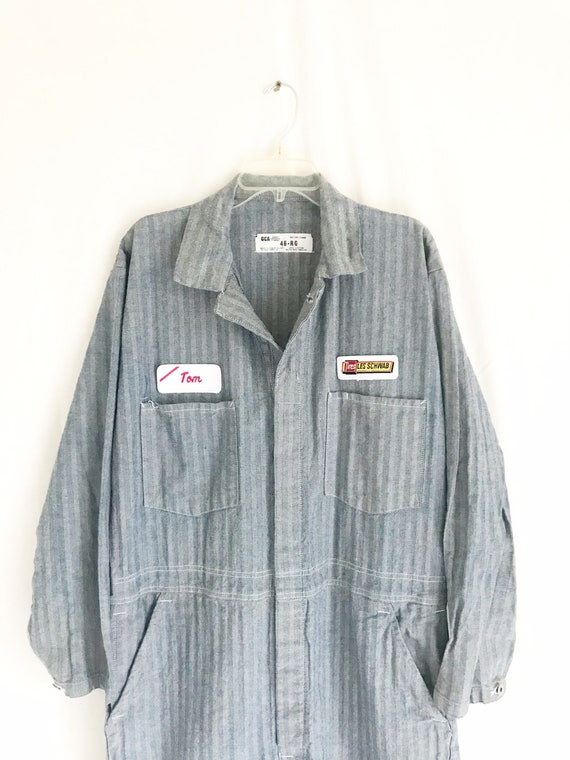 Vintage Herringbone Print Utility Coveralls. Size