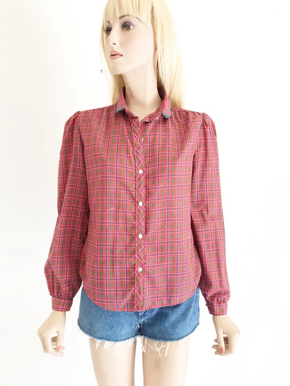 Vintage 70's/80's Plaid Cotton Blouse. Size Small - image 3