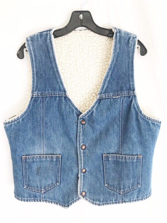 Vintage 70's Denim Shearling Lined Vest - image 4