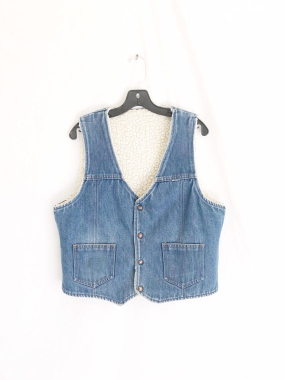 Vintage 70's Denim Shearling Lined Vest - image 2