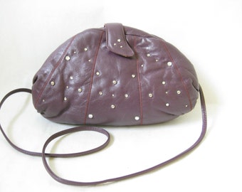 Vintage 80's Italian  Purple Leather Rhinestone Studded Purse