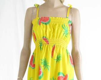 Vintage 70's Pineapple Print Boho Sundress. Size Small
