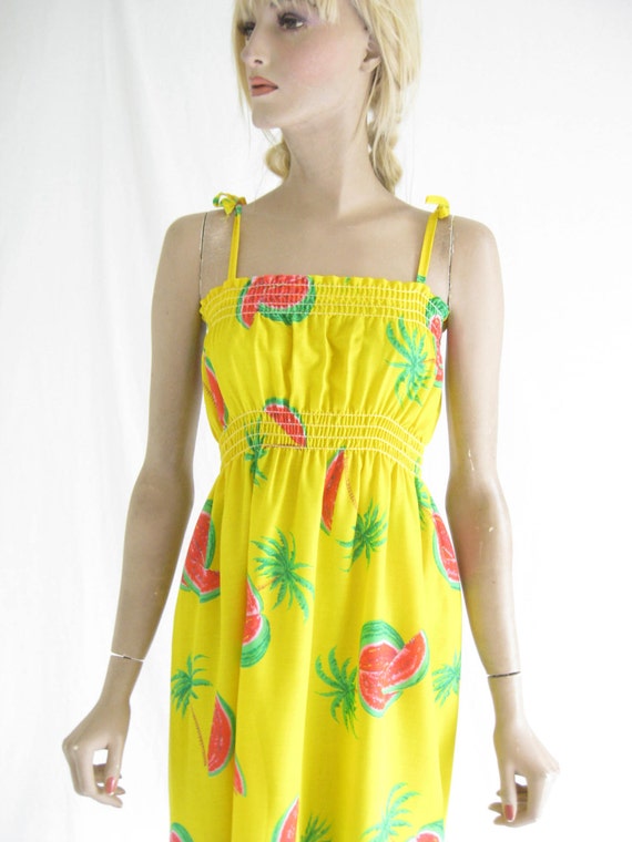 Vintage 70's Pineapple Print Boho Sundress. Size … - image 1