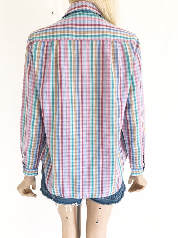 Vintage 70's Cotton Checkered Blouse. Size Small - image 9