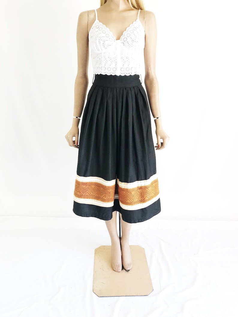 Size X Small Vintage 70/'s India Cotton High Waisted Midi Skirt