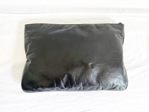 Vintage 80's Black Leather New Wave Clutch Purse - image 5