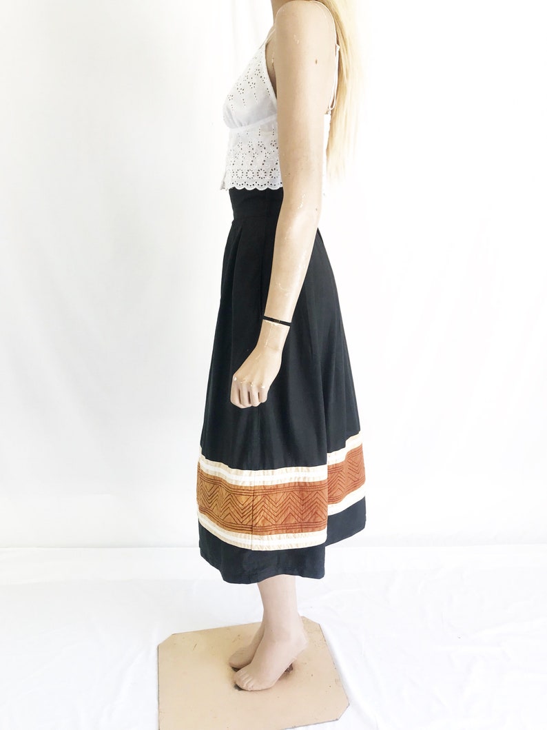 Size X Small Vintage 70/'s India Cotton High Waisted Midi Skirt