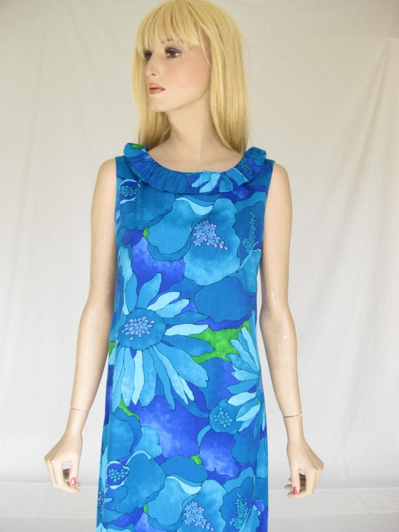 Vintage 60s Mod Hawaiian Maxi Dress
