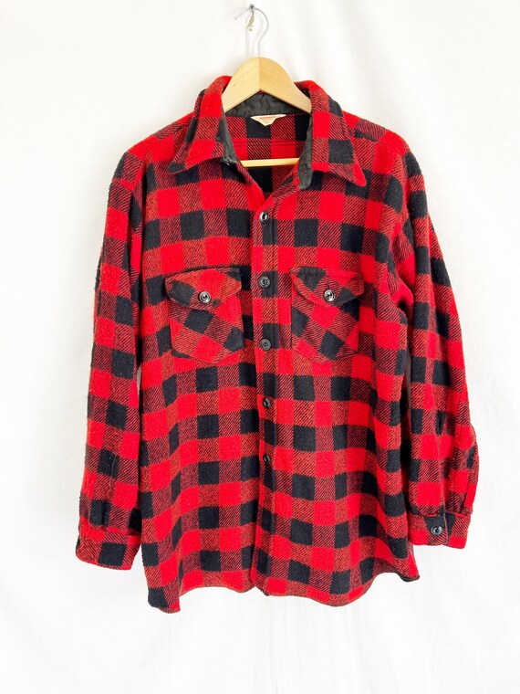 Vintage 60’s Plaid Wool Flannel Shirt Jacket. Men… - image 3