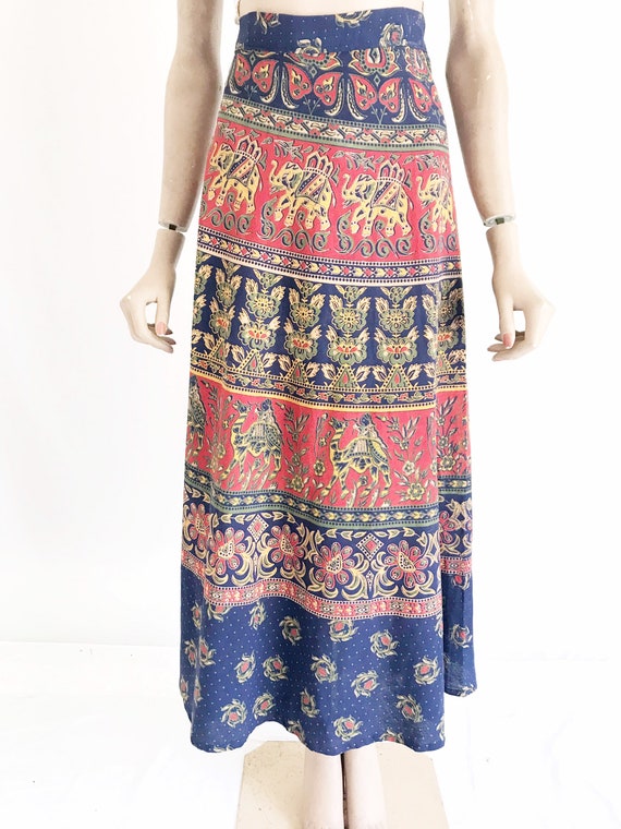 Vintage 70's India Cotton Block Print Wrap Skirt - image 7
