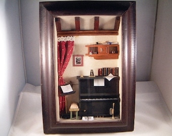 Piano / Musician Wooden Shadow Box, Detailed Wood Art, Hand Made, Home Decor