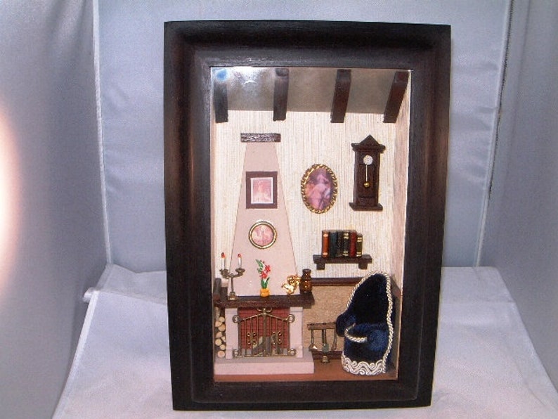 Fireplace Wooden Shadow Box, Detailed Wood Art, Hand Made, Home Decor image 1