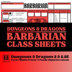 Dungeons & Dragons Barbarian Class Character Sheets - Form-Fillable and Printable - 5e/5.5e Compatible - EZ DnD