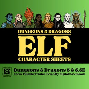 Hojas de personajes de Dungeons & Dragons - Expansión Elfo - Formularios rellenables e imprimibles - Compatible con 5e/5.5e - EZ DnD