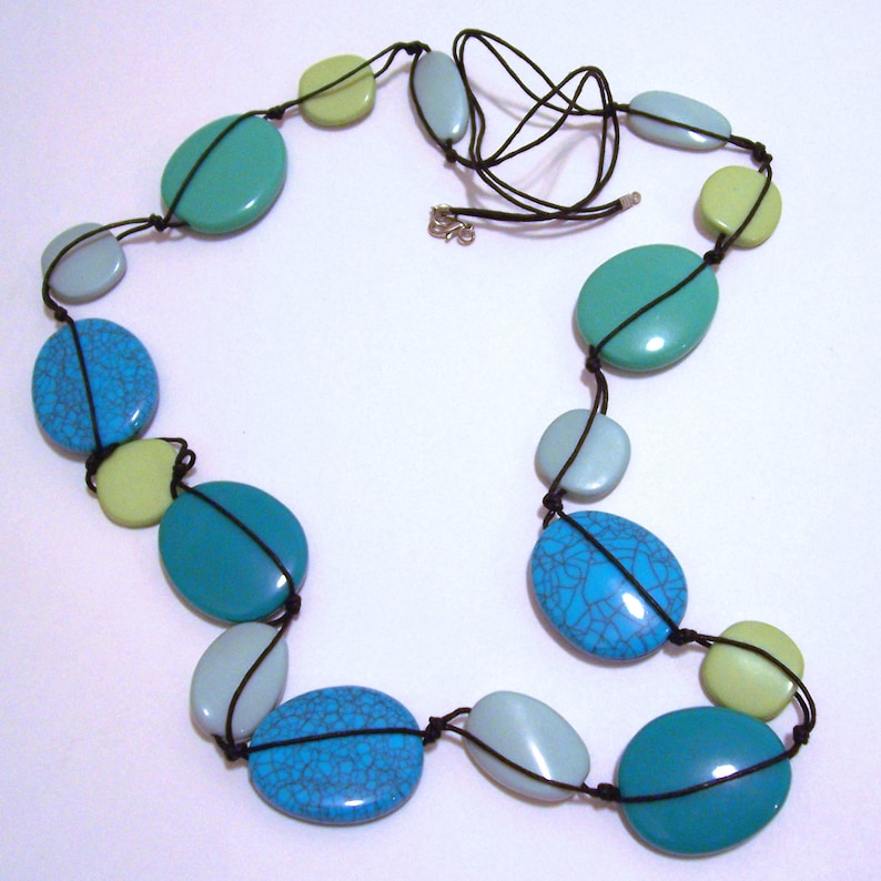 Vintage Turquoise Colored Venetian Color Blue Green Necklace 40\u201d Long Jewelry