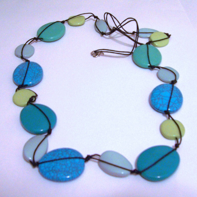 Vintage Turquoise Colored Venetian Color Blue Green Necklace 40\u201d Long Jewelry