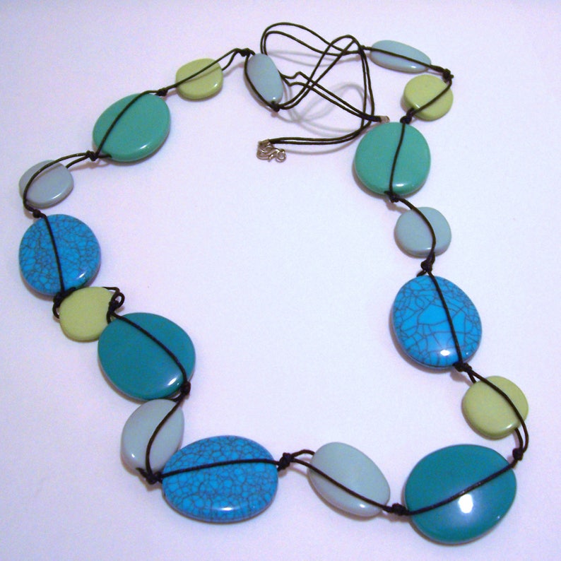 Vintage Turquoise Colored Venetian Color Blue Green Necklace 40\u201d Long Jewelry