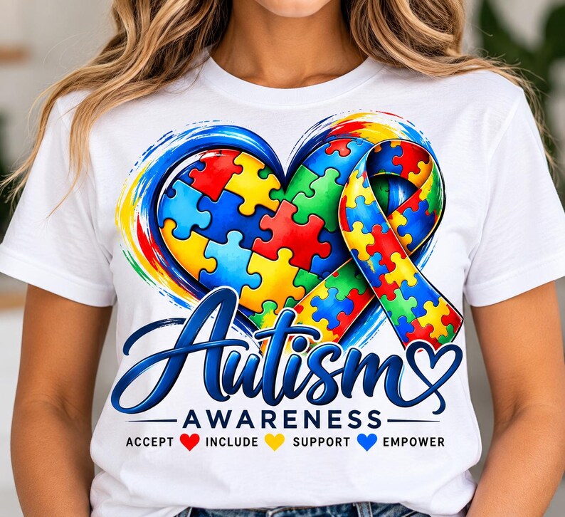 Autism Awareness Shirt, Autism Support T-shirt, Puzzle Heart Ribbon Tee ...