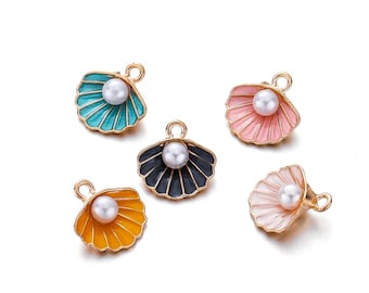 Shell Charms with Pearl Enamel Ocean Pendant Alloy Seashell Charm for DIY Jewelry Making Bracelet Necklace Beach Jewelry Supplies