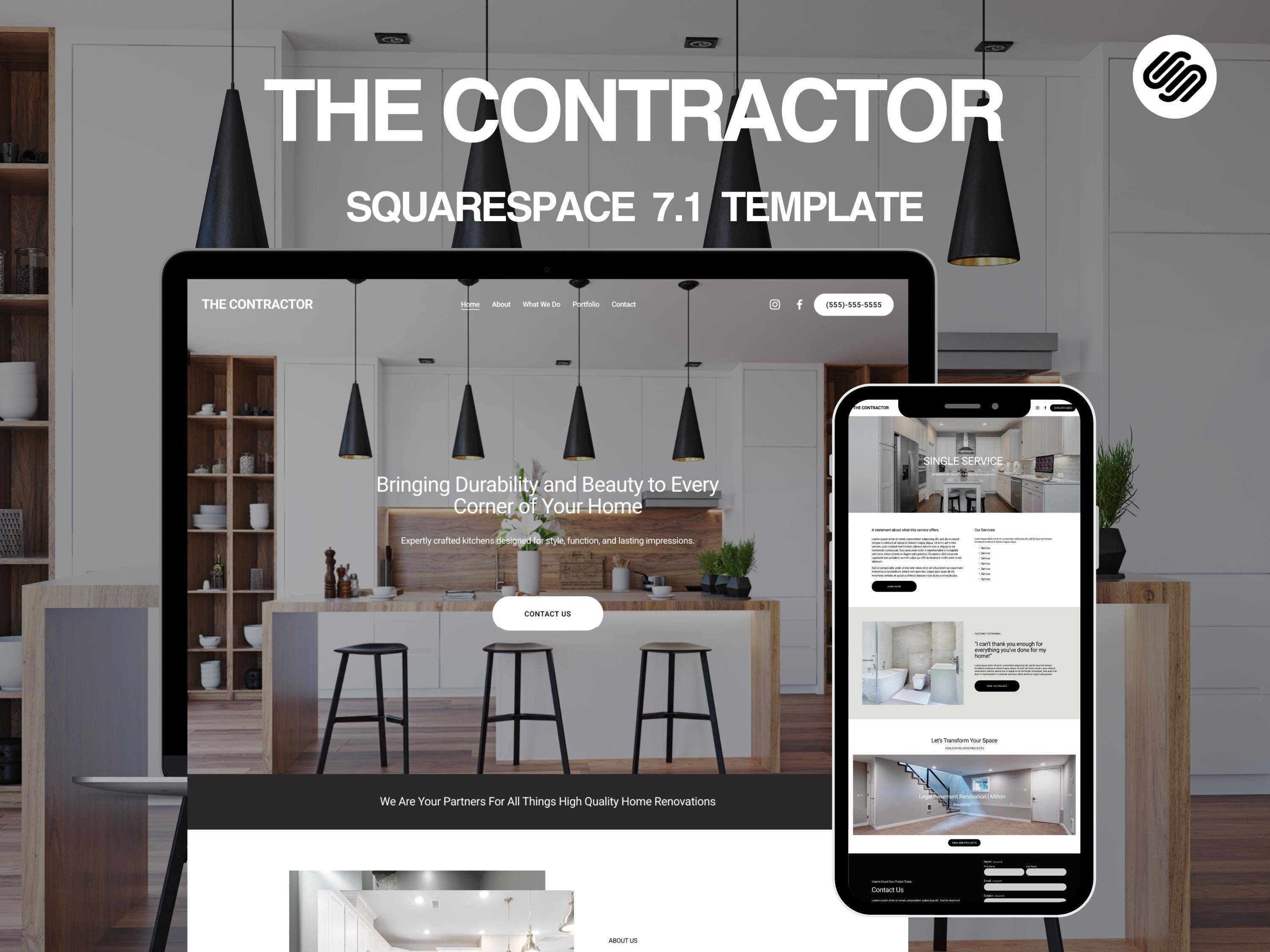 Professional Construction Template, Squarespace 7.1 Website Template, Home Contracting Business, Project Managers, Home Design Website