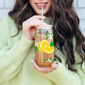 Lemon Glass Coffee Cup, Fall Season Gift, Lemon Summer Gift, Ice Coffee Drink, 16 oz Can Glass, Personalized Gift, Gift for her