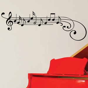 Wall Quote Decal Music Staff Treble Clef Notes Piano Musical Instrument Vinyl Wall Art Decal