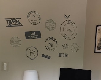 Passport Stamps Decal, Wall Quotes Vinyl Decal, Travel Wall Decor, Mail Stamp Decor, Gift for the Traveler