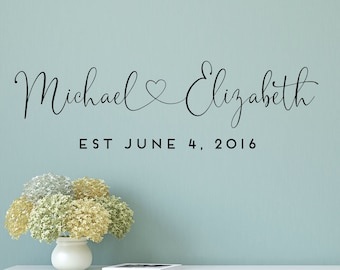 Custom Wedding Decal, Customized Names Connected with a Heart, Wall Quotes Vinyl Decal, Wedding Date, Wedding Sign