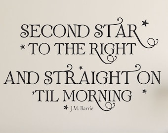 Wall Quote Decal Second Star To The Right Peter Pan Neverland Nursery Quote Kids Wall Art Decor Vinyl Wall Decal