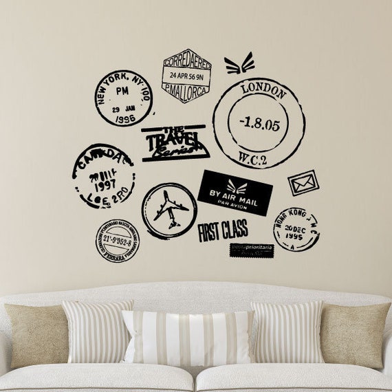 wall quotes travel series postmarks vinyl wall decal travel | etsy