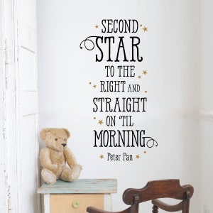 Nursery Wall Quote Decal Second Star to the Right Peter Pan Neverland ...