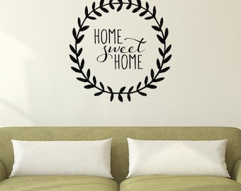 Home Sweet Home Vinyl Wall Decal: Leaf Garland, Family Room Decor