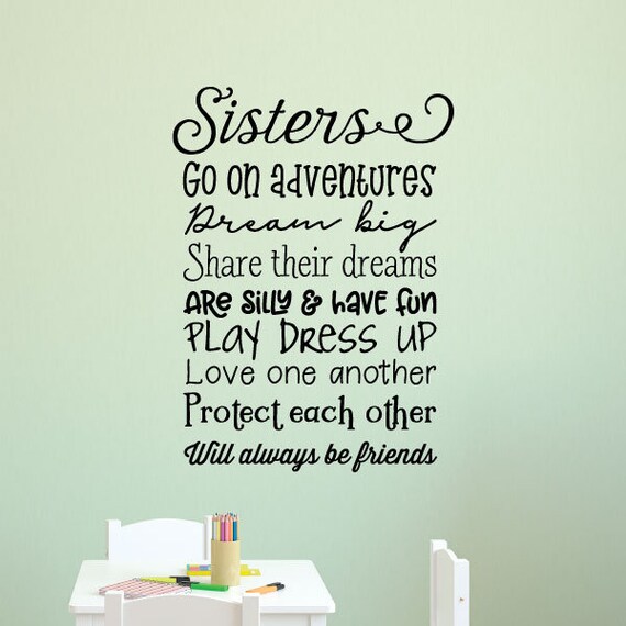 Sister Rules Wall Quote Decal Nursery Girls Kids Room Decor Inspirational Sisters Friends Wall Art Vinyl Wall Decal