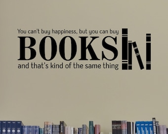 Books & Happiness Quote Vinyl Wall Decal: Library Classroom Decor