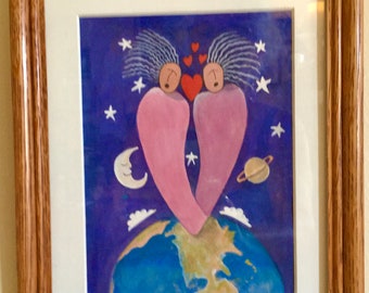 Universal Soul Sisters, ORIGINAL Gauche painting with ink FRAMED