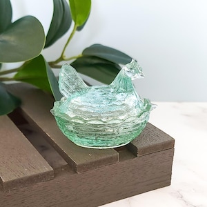 Miniature Aqua Green Hen on Nest Salt Cellar