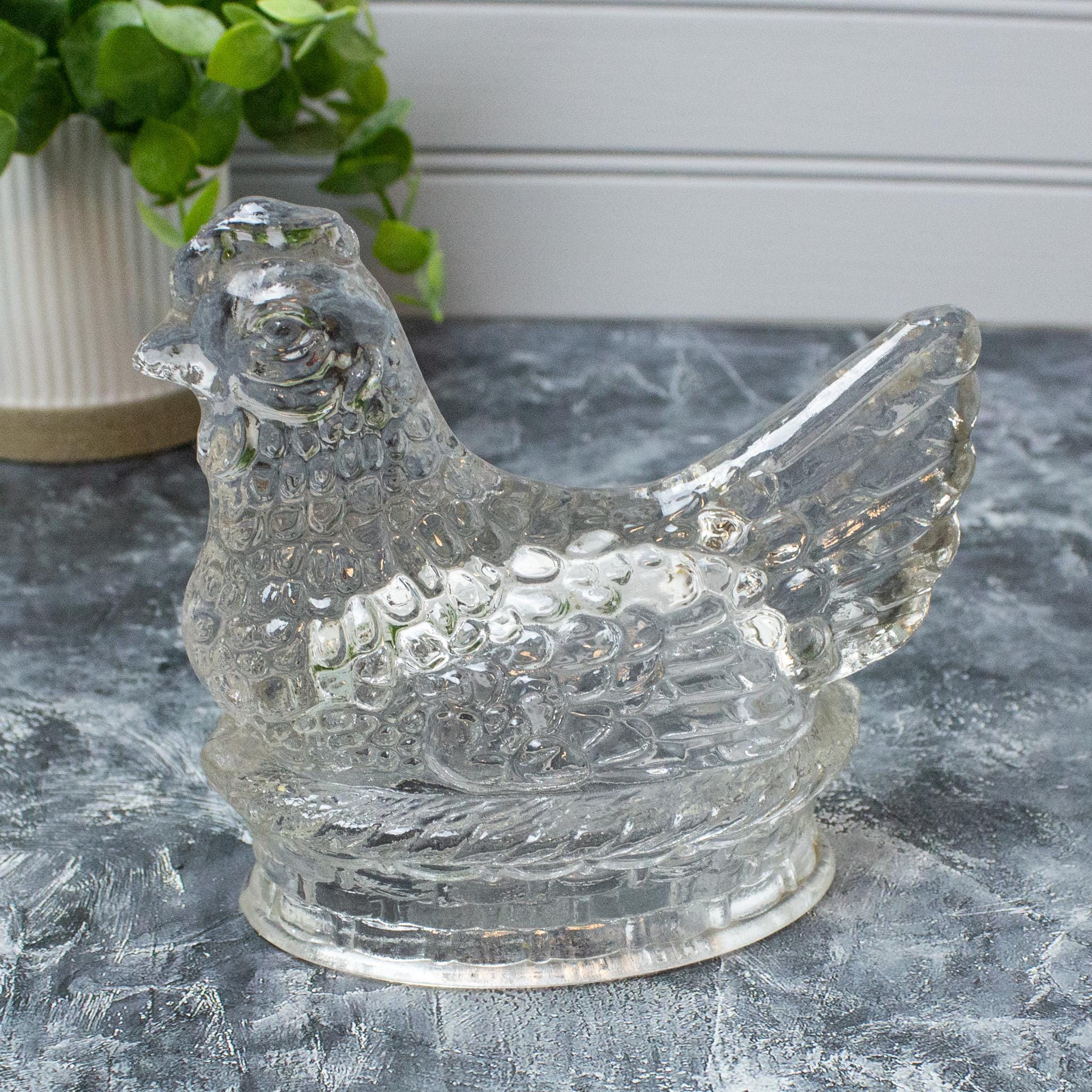 Vintage Clear Glass J. H. Millstein Co. Jeannette Hen on Nest Candy Container